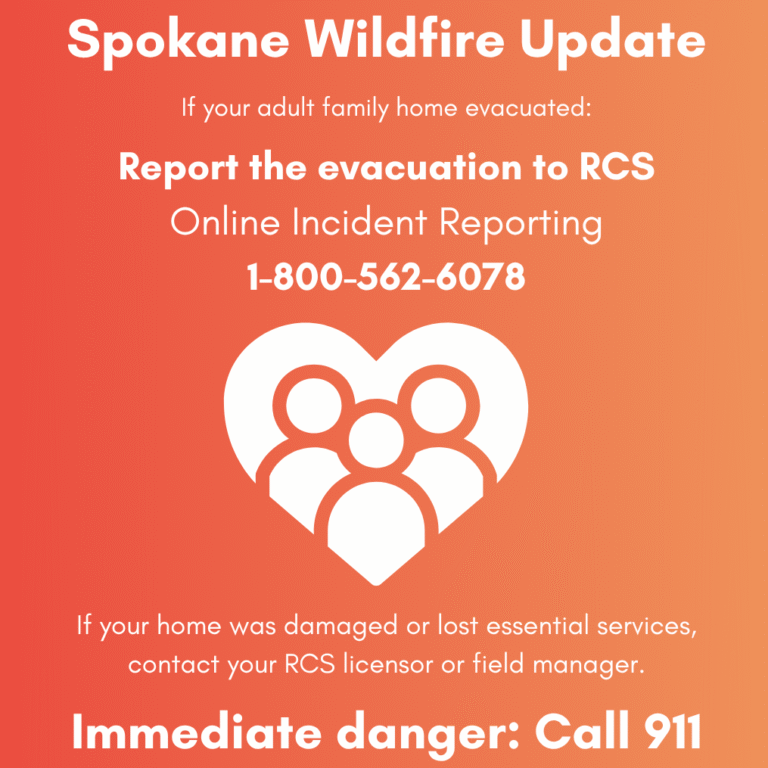 Spokane Wildfire Update: Reporting and Recovery Resources for Adult Family Homes